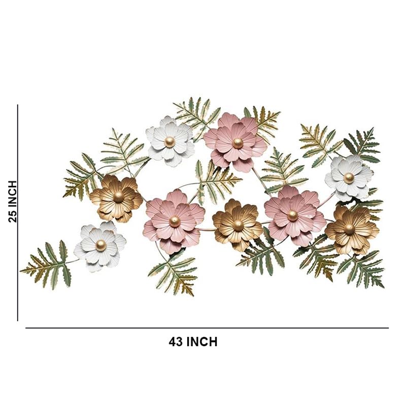 Zove Floral Metal Iron Wall Art (Multicolour, 43 X25 Inch)